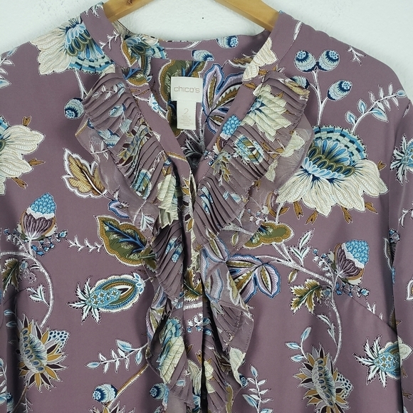 Chico's Paisley Maude ruffle button down top - Picture 3 of 6